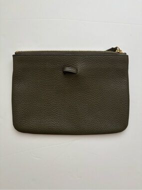 Annabel Ingall Pebbled Leather Zipper Pouch Minimalist Clutch Green